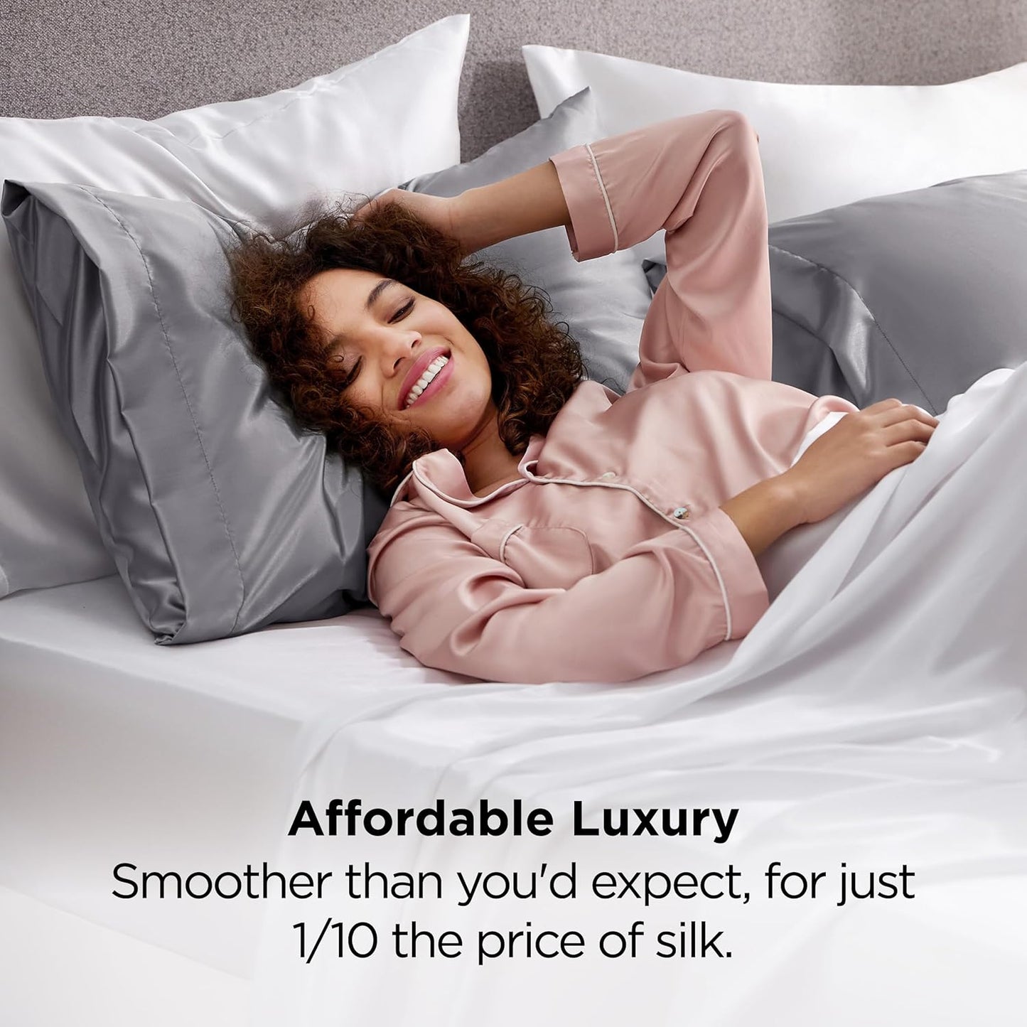 Bedsure King Size Satin Pillowcase Set of 2 - Dark Grey Pillow Covers for Hair and Skin with Envelope Closure, Similar to Silk Pillow Cases, Gifts for Women Men, 20x36 Inches, 2pcs