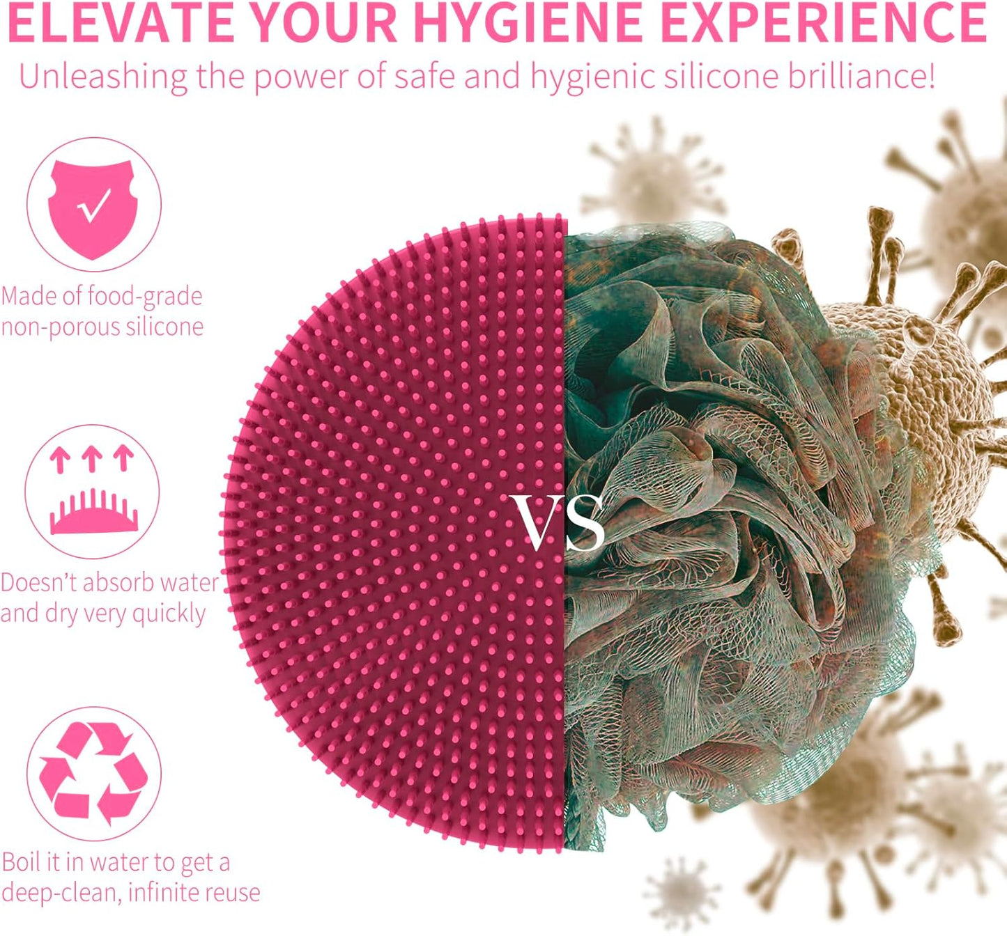 Silicone Body Scrubber, BEAUTAIL Shower Bath Scrubber, More Hygienic Than Traditional Loofah, Lather Nicely, Long Lasting, Gentle Exfoliating Brush for Women Men Baby Sensitive Skin, 1 Pack, Rose