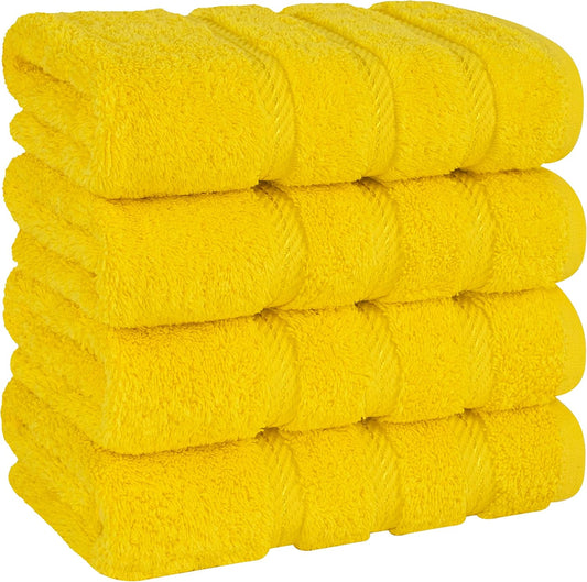 American Soft Linen Luxury Hand Towels for Bathroom, 600 GSM 100% Cotton Turkish 4 Piece Hand Towel Set, 600 GSM Hand Face Towels for Kitchen, Yellow Hand Towels