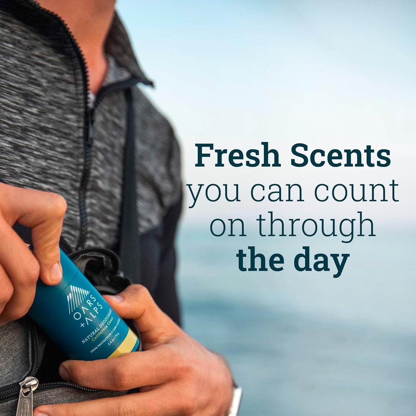 Oars + Alps Deodorant for Men & Women, Aluminum Free Deodorant for Men, Dermatologist Tested, Clean Ingredients, Non Toxic, Vegan, Long Lasting, Odor Protection, California Coast, 1pk, 2.6oz