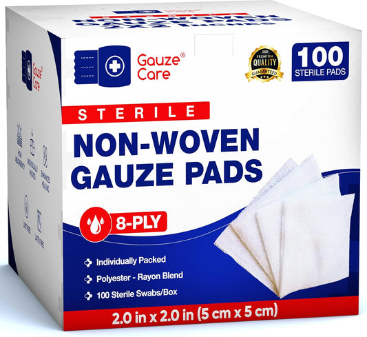 Non-Woven Sterile Gauze Pads 2x2 Pack of 100| 8 ply Gauze Sponges| Individually Packed 2x2 Gauze Pads sterile| Soft and lint-Free Medical Gauze Pads for Enhanced Absorption and First-Aid Wound Care