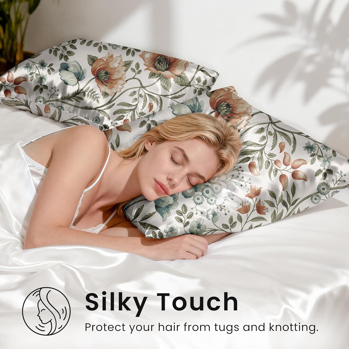 EXQ Home Satin Pillowcase for Hair and Skin Queen - Printed Summer Flowers Silk Pillow Cases 2 Pack 20x30 inches - Satin Pillow Cases Set of 2 with Envelope Closure, Gifts for Women Men