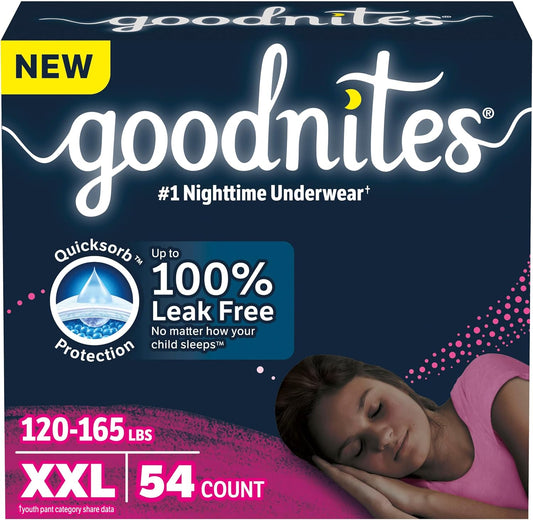 Goodnites Girls' Nighttime Underwear, Size XXL (120-165 lbs), 54 Ct, Packaging May Vary