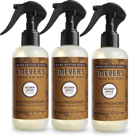 MRS. MEYER'S CLEAN DAY Room and Air Freshener Spray, Non-Aerosol Spray Bottle Infused with Essential Oils, Limited Edition Acorn Spice, 8 fl. oz - Pack of 3