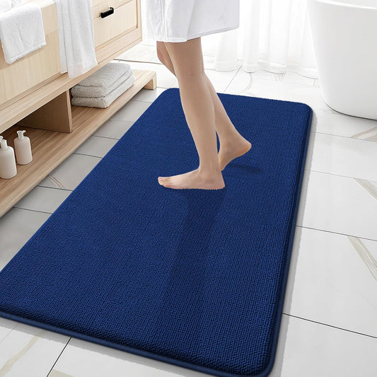 OLANLY Thick Memory Foam Bath Mat Rug 47x20, Extra Soft Absorbent Bathroom Rug, Quick Dry Bath Mats, Non-Slip, Machine Washable Carpet for Bathroom, Tub and Shower, Home Decor Accessories, Navy