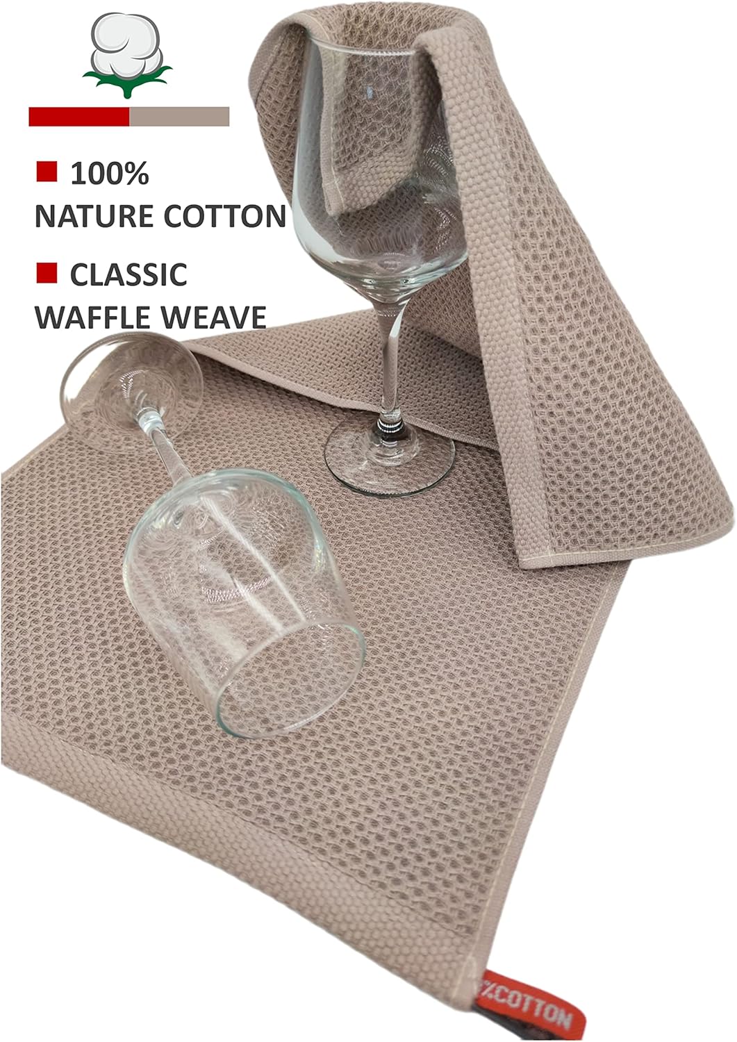 Kitchen Towels 100% Cotton Waffle Weave Dish Towel for Cleaning Drying Dishes Extra Absorbent and Soft, Dish Cloth,13 x 28 in (Brown-6 Pack)