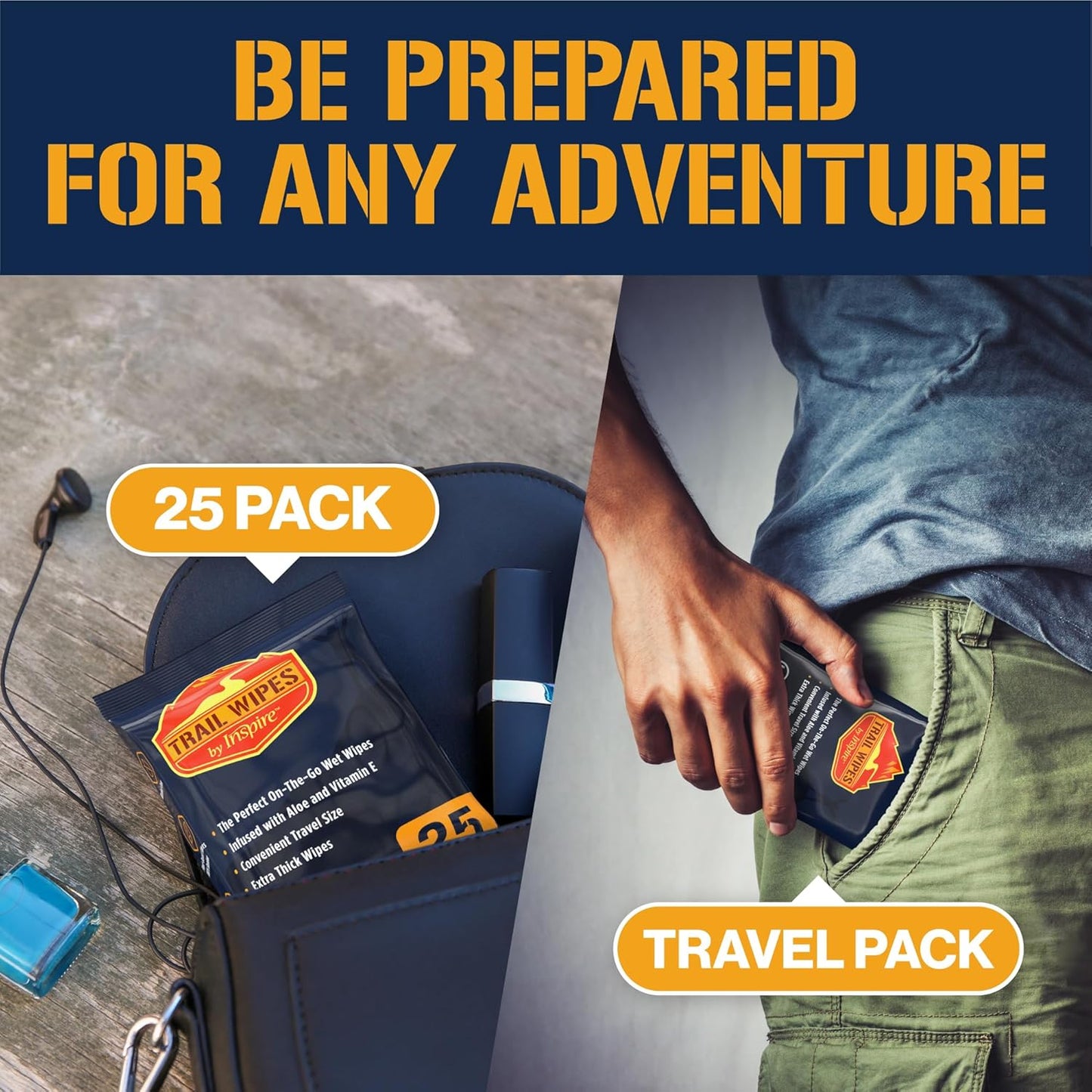 Inspire Trail Wipes | Camping Wipes Body Wipes Adults | Biodegradable Wipes For Camping, Travel, Gym With Aloe And Vitamin E | No Rinse Bathing Shower Wipes Women Or Men