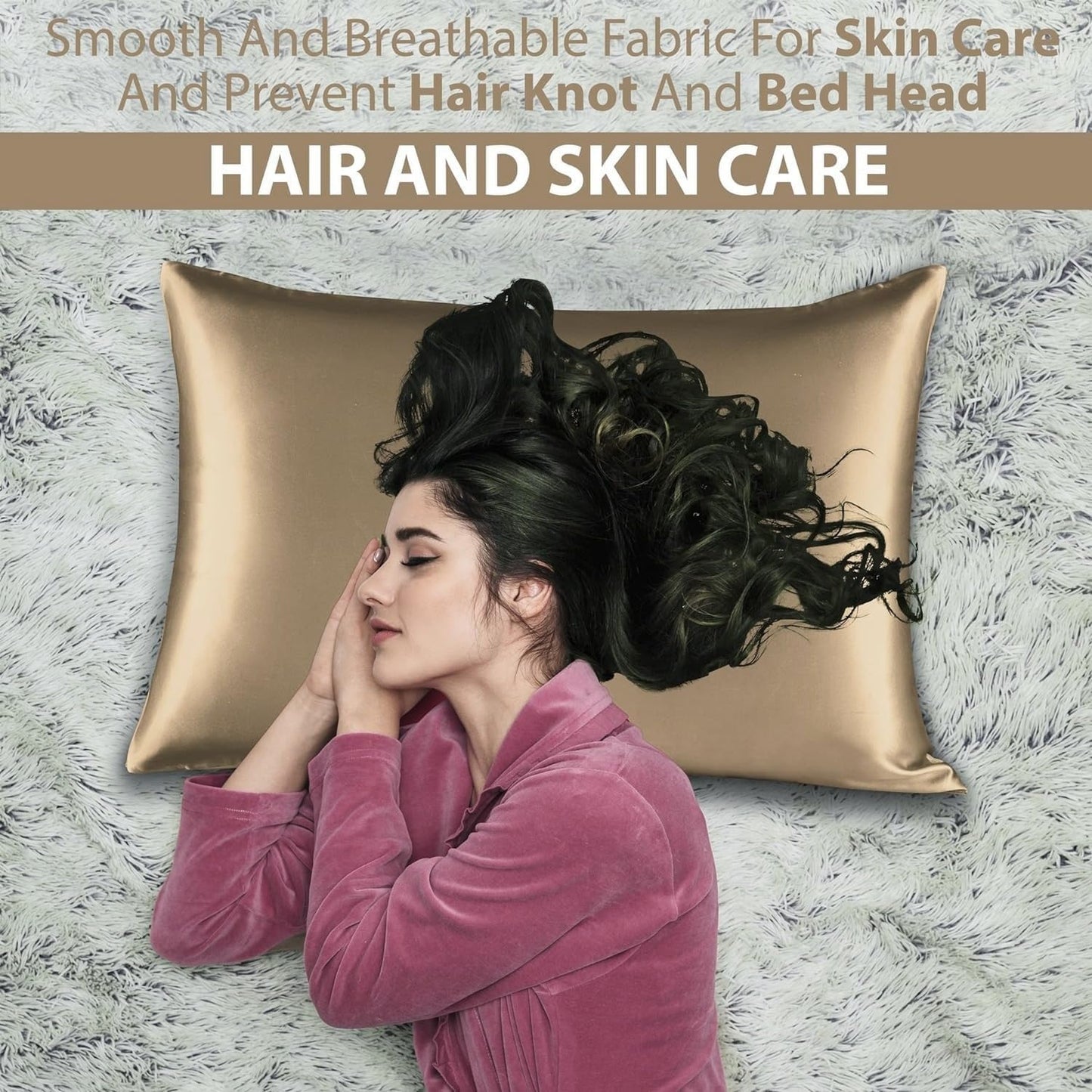 Satin Silk Pillowcase for Hair and Skin, Black Pillow Cases Standard Size Set of 4 Pack Super Soft Pillow Case with Zipper Closure (Camel, Standard(4 Pack))