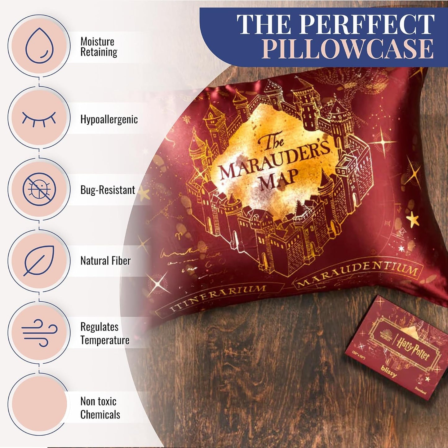 Blissy Silk Pillowcase - 100% Pure Mulberry Silk - 22 Momme 6A High-Grade Fibers - Silk Pillow Cover for Hair & Skin - Regular, Queen & King (Harry Potter - Marauder's Map, King)