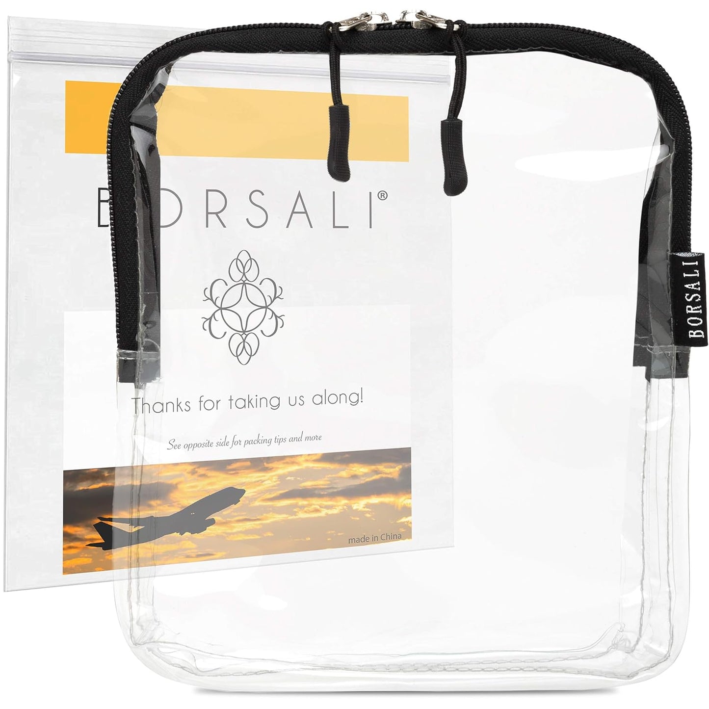BORSALI TSA Quart Size Bag Approved for Carry On Travel - One (1) Quart Clear Toiletries, Cosmetic and 3-1-1 Liquids Toiletry Bag