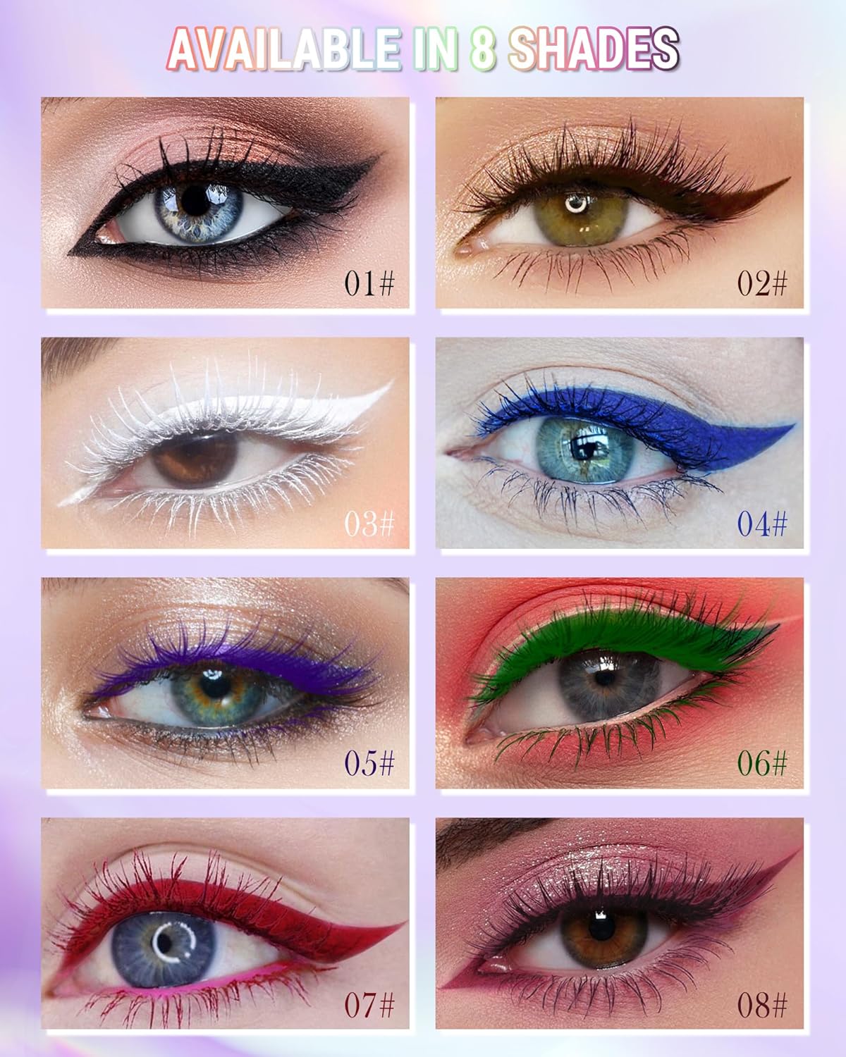 Green Mascara Liquid Eyeliner Set, Update Longlasting Waterproof Color Eye Liner Pen, 5D Silk Fiber Colored Mascara Volume and Length, Halloween Party Stage Use Eye Makeup Gift Kit for Women Girl-06