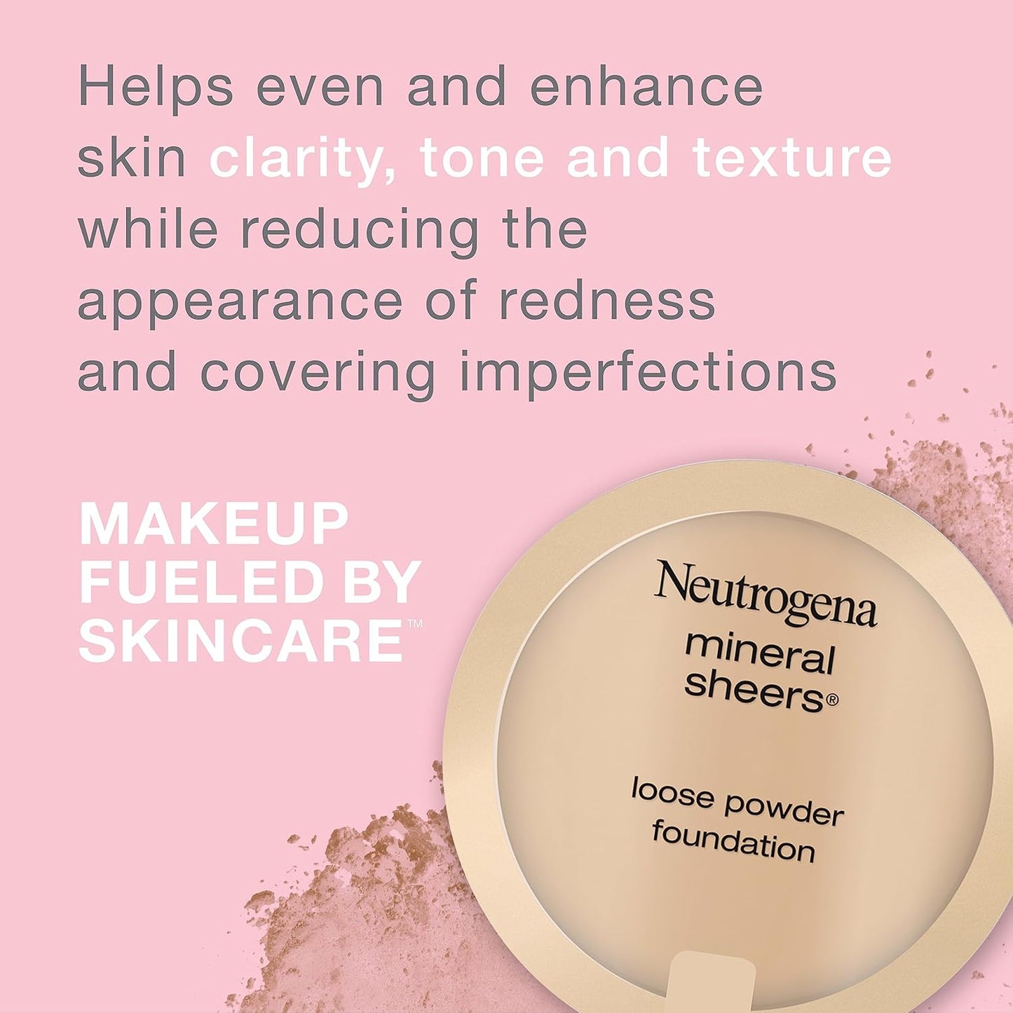 Neutrogena Mineral Sheers Lightweight Loose Powder Makeup Foundation with Vitamins A, C, & E, Sheer to Medium Buildable Coverage, Skin Tone Enhancer, Face Redness Reducer, Natural Beige 60,.19 oz