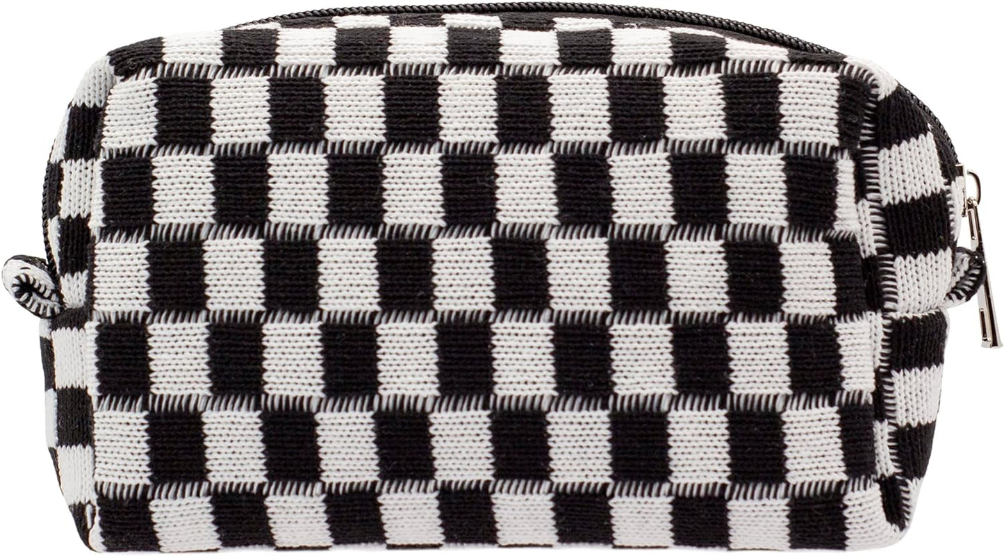 PAZIMIIK Checkered Makeup Bag for Purse Portable Zipper Make Up Pouch Small Cosmetic Case for Travel Accessories (Black)