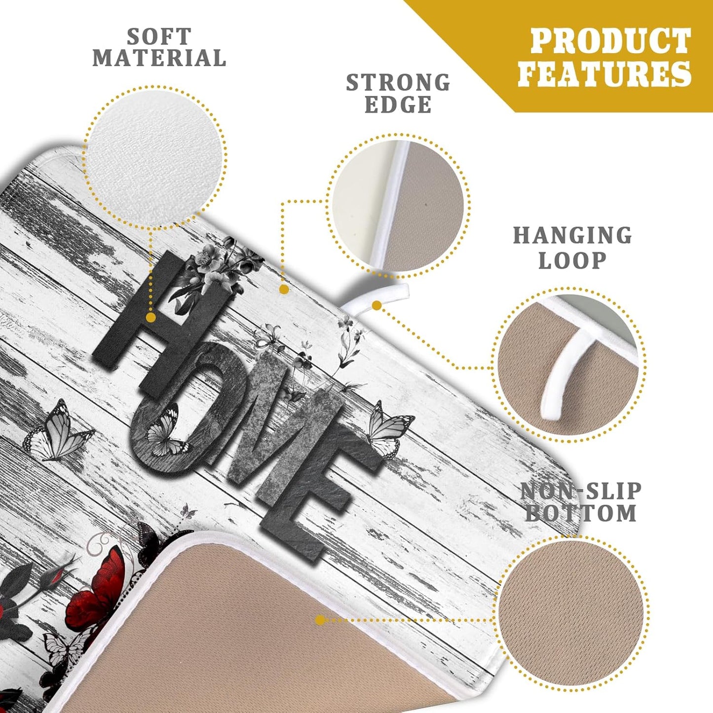 Red Rose Dish Drying Mat 16x18 inch Romantic Floral Absorbent Microfiber Sink Counter Dishware Drainer Pad for Kitchen Coffee Bar Decor