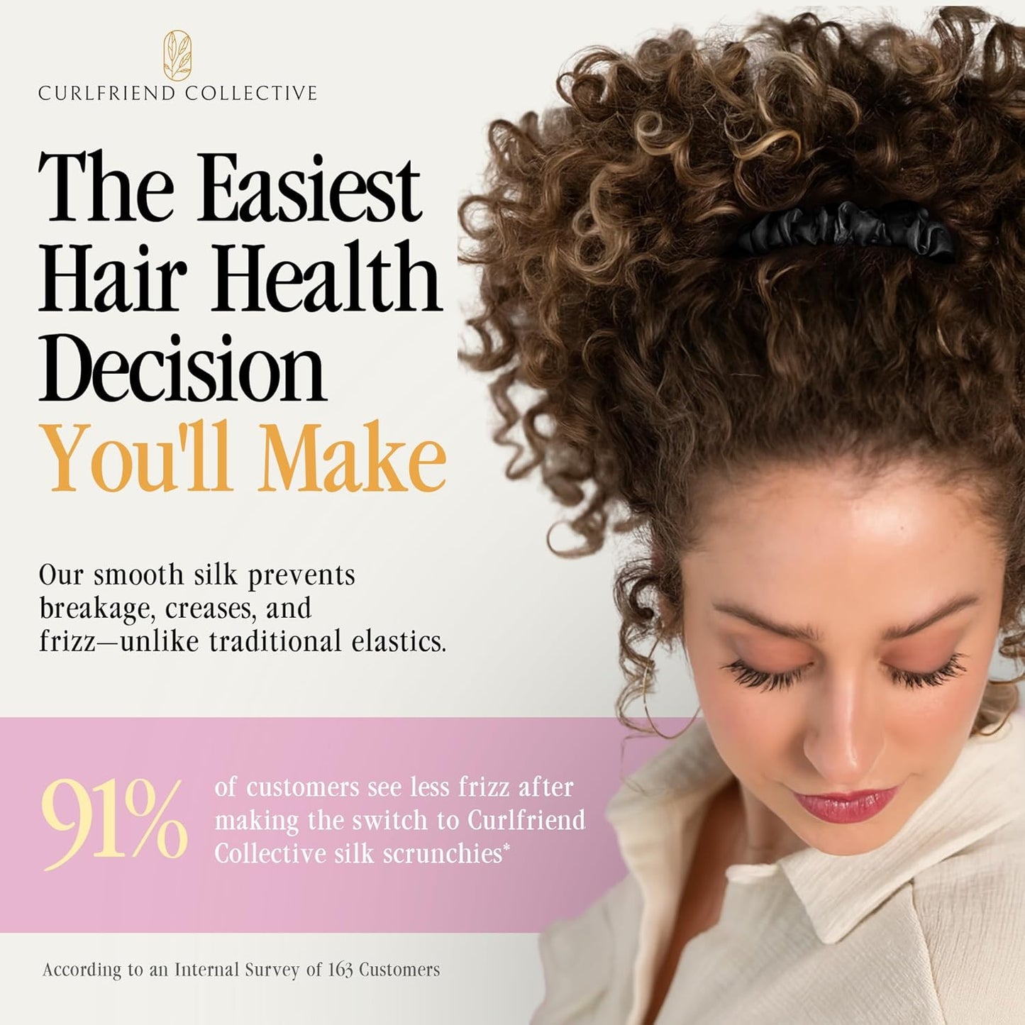 Curlfriend Collective Onyx Midi Curly Hair Silk Scrunchies for Women, Black | 22 Momme Mulberry Silk Hair Ties for Curly, Coily, and Wavy Hair - Black, Pack of 4