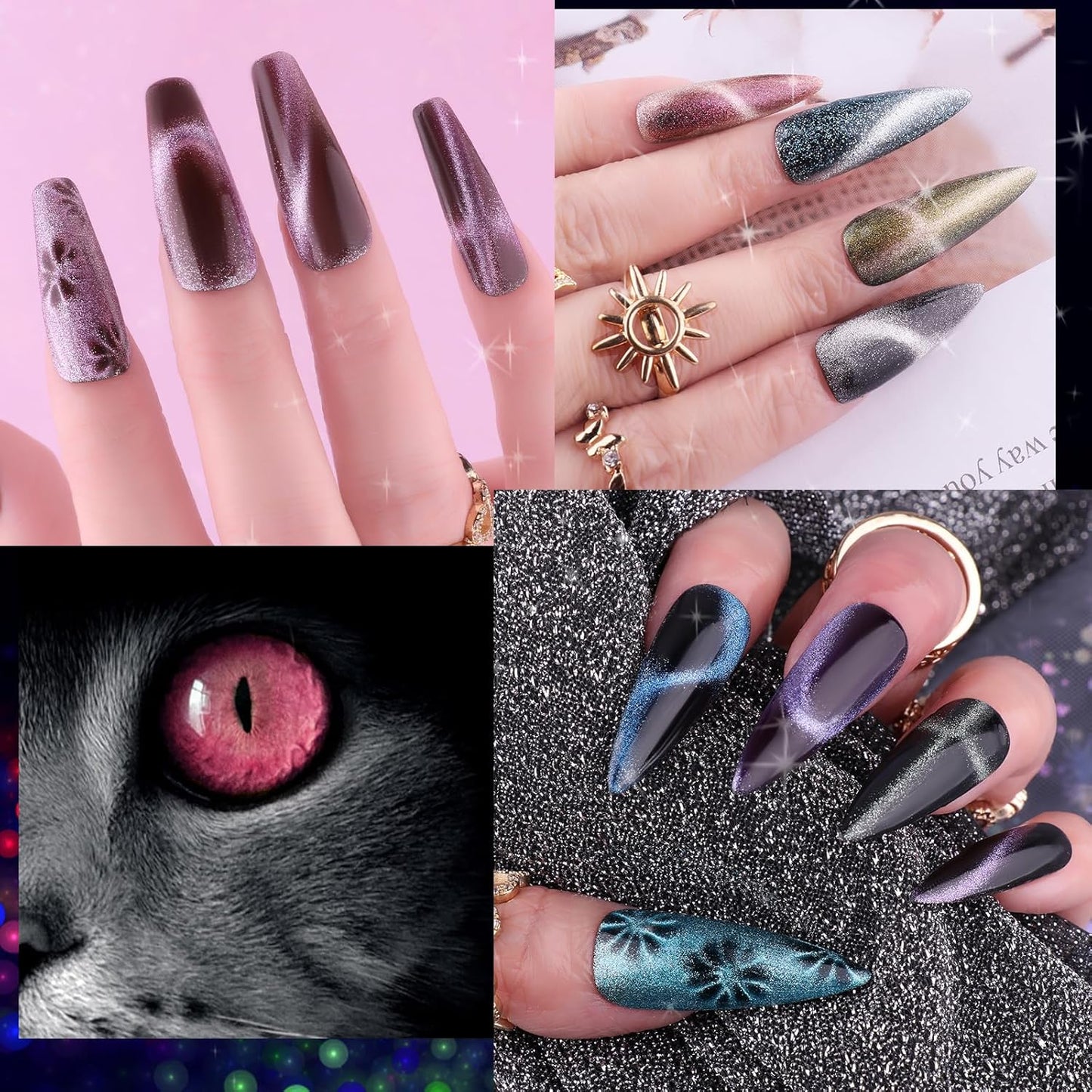 Clara Colors Cat Eye Gel Nail Polish Set - 12 Holographic Glitter Colors With Magnet, Romantic Galaxy Series, Long Lasting Soak Off UV LED