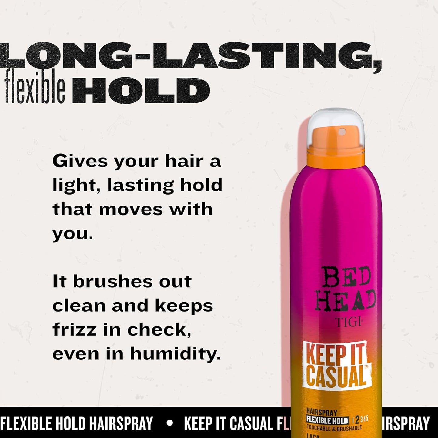 TIGI Bed Head Frizz Control Flexible Hold Hairspray for Long Lasting and Flexible Hold, Keep It Casual Brushable Hair Spray, 9.1 Oz