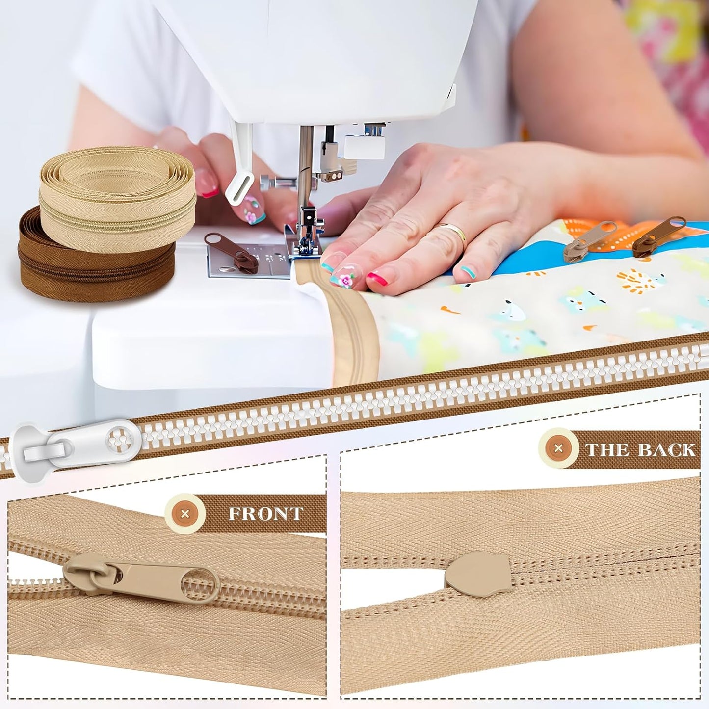 DOITEM 22.2 Yards/ 20 m 10 Pcs Assorted Colors #5 Nylon Coil Zippers, Sewing Zippers Endless Zips with 40 Pieces Zipper Sliders for DIY Sewing Tailor Craft Supplies