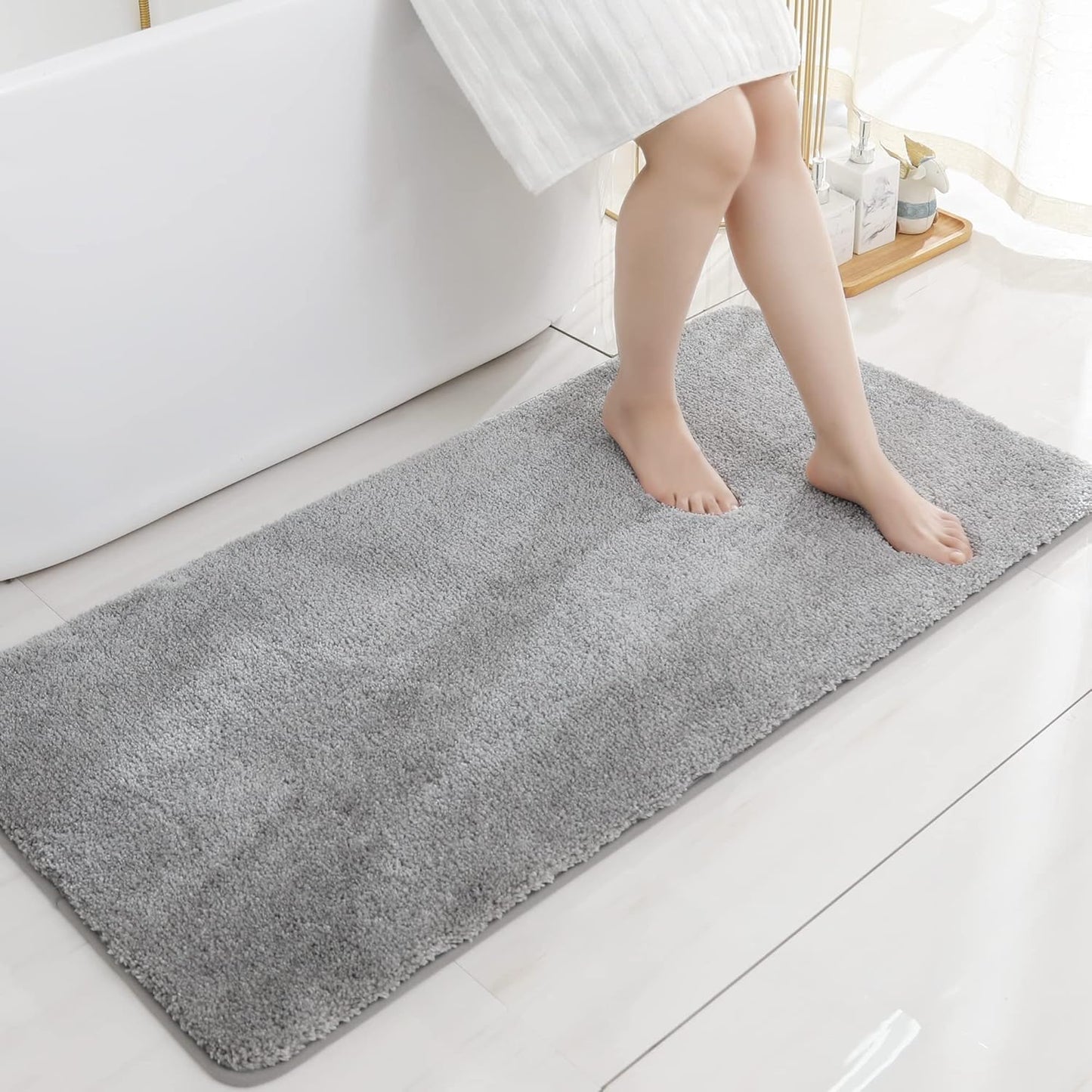 COSY HOMEER Bath Rugs for Bathroom Extra Thick - Anti-Slip Bath Mats Soft Plush Yarn Shaggy 100% Strong Mirco Polyeste Mat Living Room Bedroom Mat Floor Water Absorbent(Grey,24x48 - Inches)
