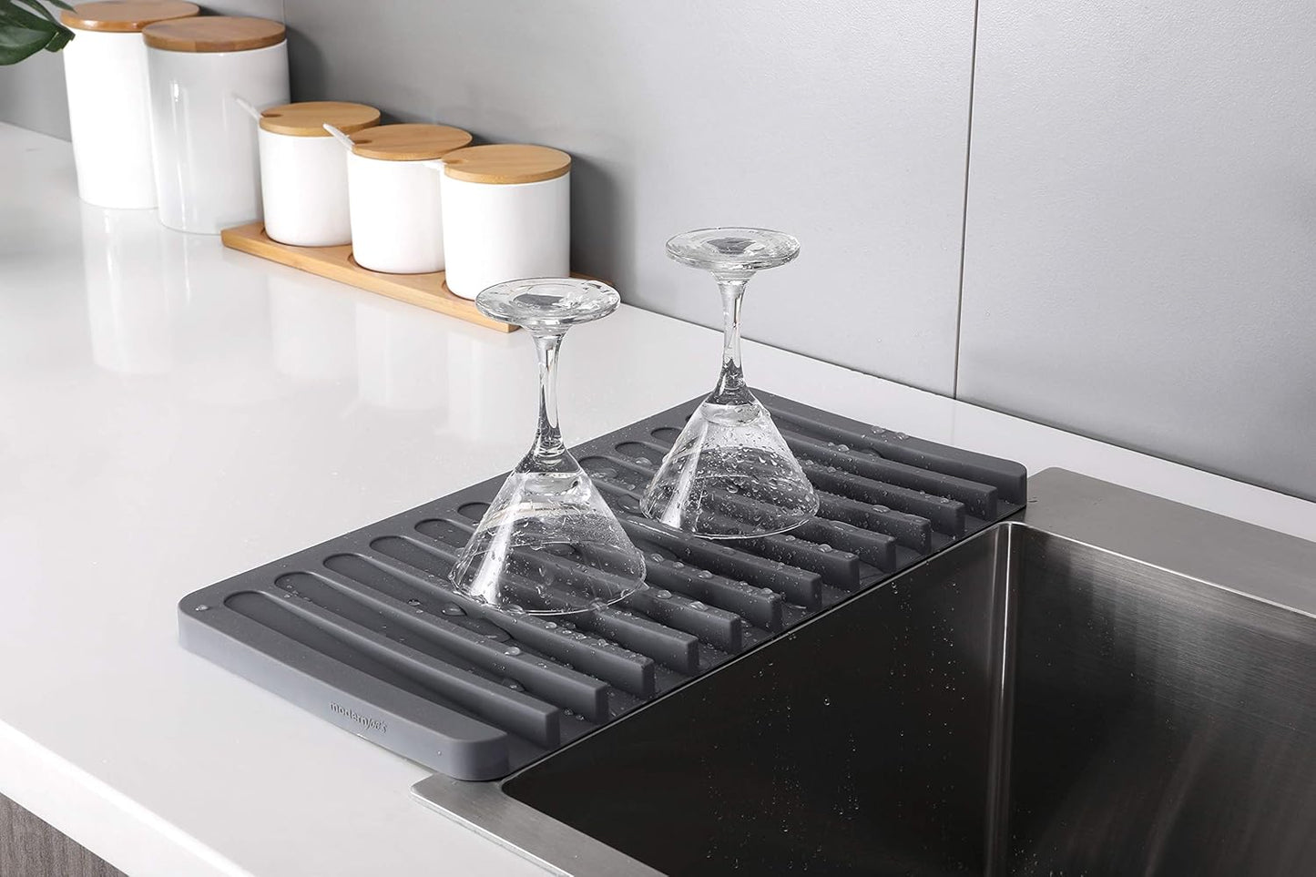 Self-Draining 2 in 1 Silicone Drying Mat and Trivet by Modern Joe's. Premium Space Saving Dish and Glassware Silicone Mat. Made from Food-grade, Dish Washer Safe and Heat Resistant (Gray)