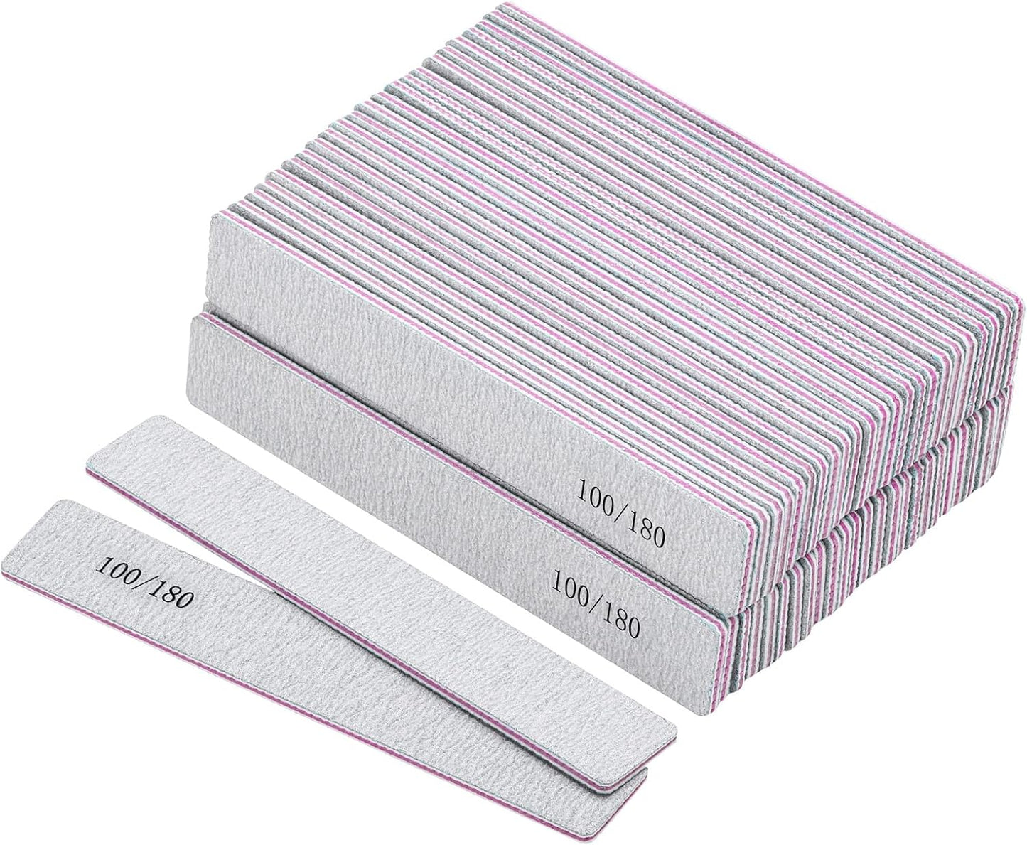 50 Pcs Nail Files for Acrylic Nails 100/180 Grit Double Sides Emery Boards Fingernail Files, Professional Nail Buffering Files