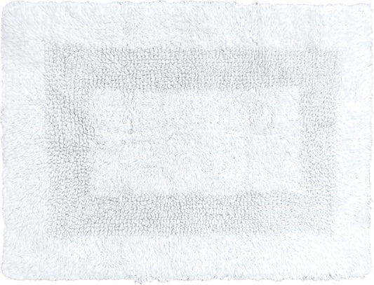 Cotton Bath Mat Rug for Bathroom - White, Reversible Bath Rugs Soft & Absorbent Quick Dry Mats, Washable Plush Hotel Quality Tufted Floor Step Out Mat for Bath Tub, Shower, Toilet - 17x24 Inches