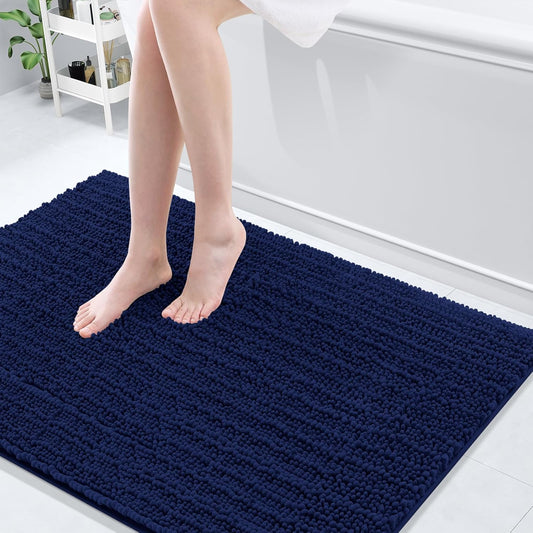 Arotive Luxury Chenille Bathroom Rug Mat, Extra Soft Thick Absorbent Shaggy Bath Rugs, Non-Slip Machine Wash Dry, Plush Bath Mats for Bathroom, Shower and Tub, 47x32, Navy