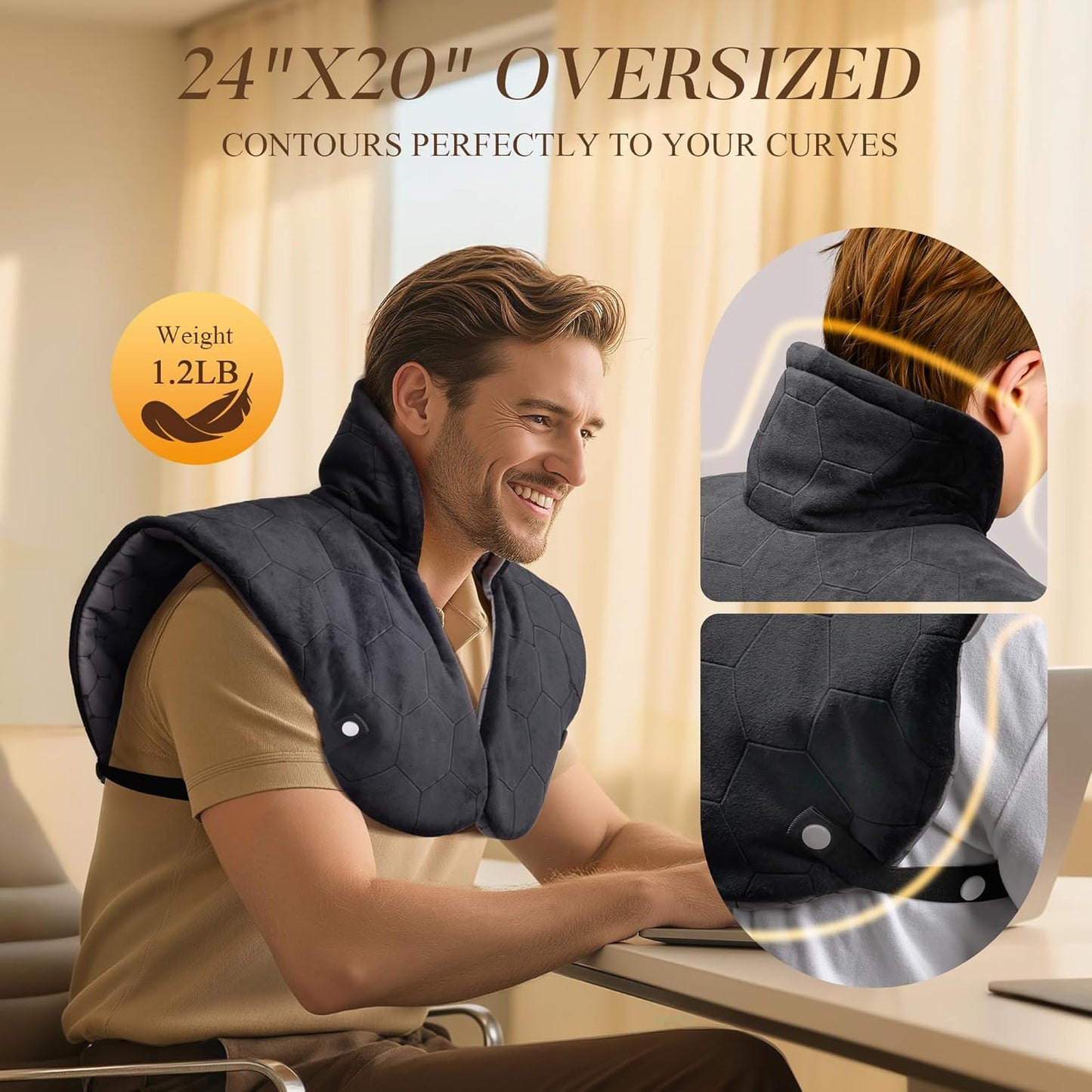 UTK 30s Fast Heating Pad for Neck and Shoulders and Back, 6X Deeper Penetrate, Far Infrared Heated Wrap for Neck and Shoulders Pain Relief, Auto Shut Off, Memory Function 24"X20"