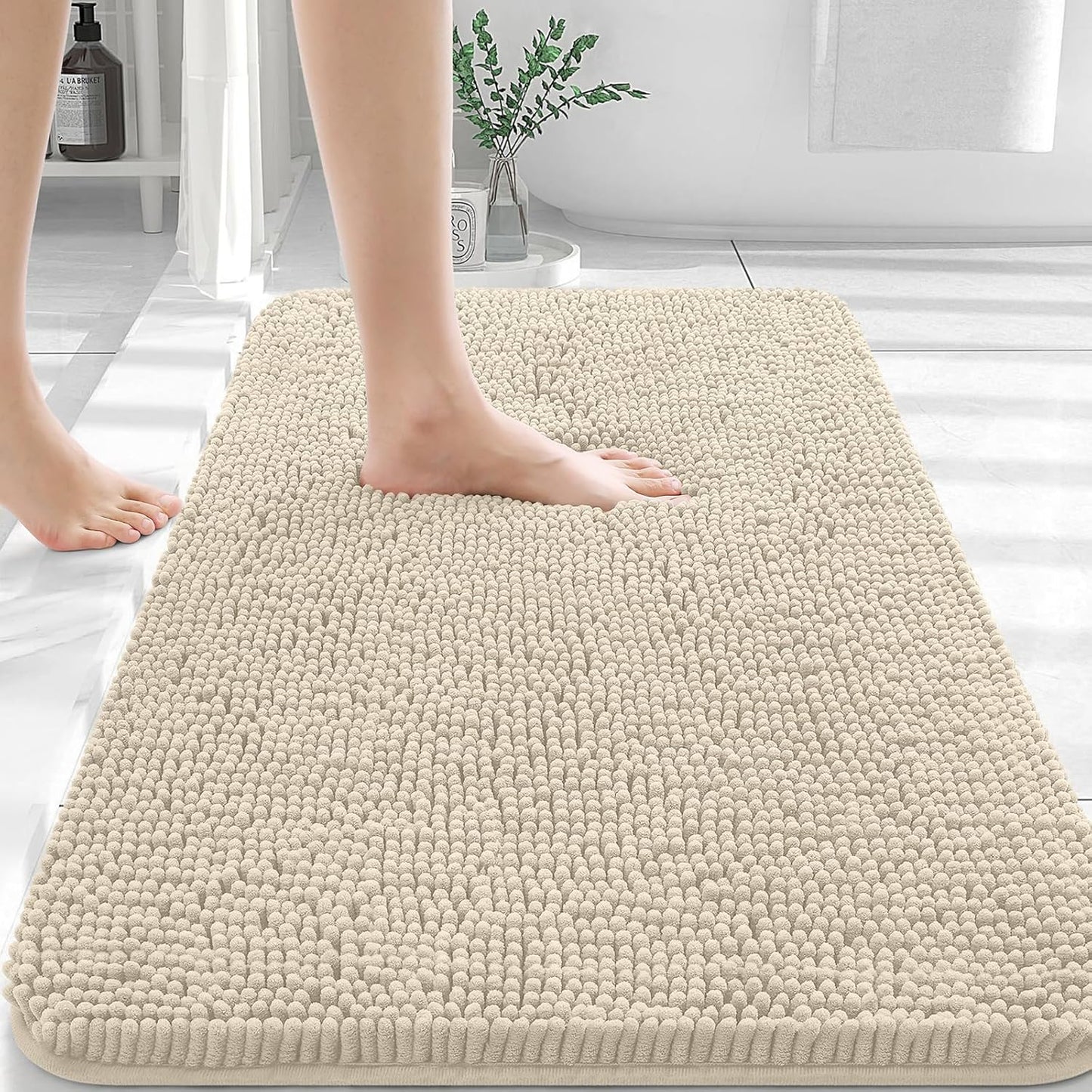 OLANLY Bathroom Rugs 30x20, Extra Soft Absorbent Chenille Bath Rugs, Rubber Backing Quick Dry, Machine Washable Bath Mats for Bathroom Floor, Tub and Shower, Home Decor Accessories, Sand