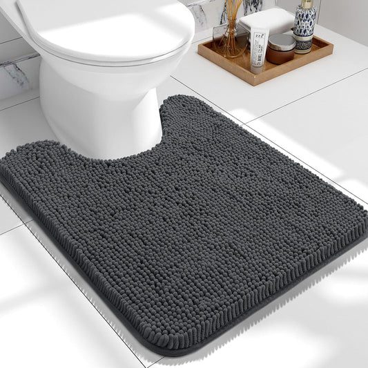 OLANLY Toilet Rugs U-Shaped 24x20, Extra Soft Absorbent Chenille Contour Bathroom Rugs for Toilet, Dry Quickly, Machine Washable, Non-Slip Bath Mat, Dark Grey