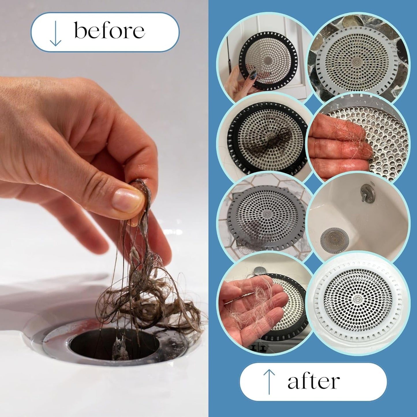 Shower Drain Hair Catcher – Ultra ShowerRing 5" Drain Cover for Flat & Domed Floors | Stainless Steel Hair Trap with Silicone Rim | High-Flow Strainer Prevents Clogs - White