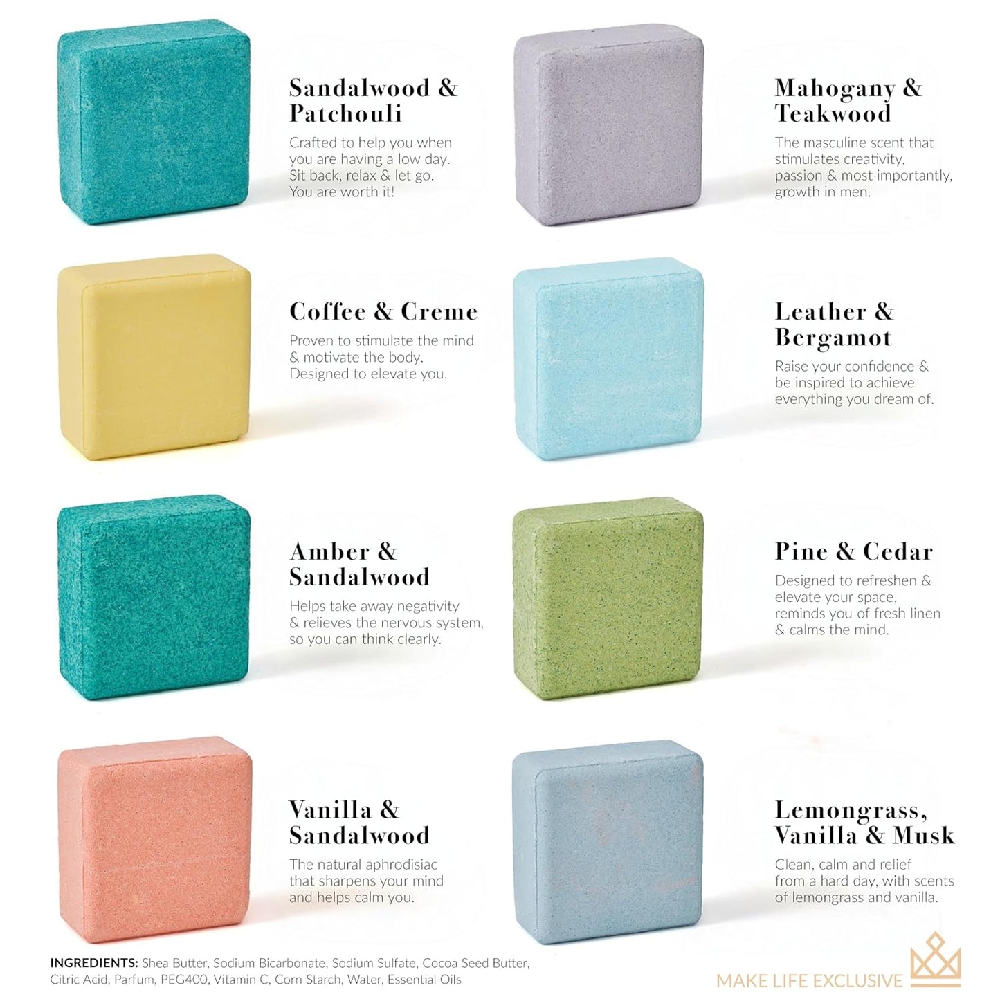 Bath Bombs for Men, Block Shape, Gifts for Men, 8 Large 5oz Bombs, 100% Natural Products & Essential Oils, Soak in, Bubble Bath