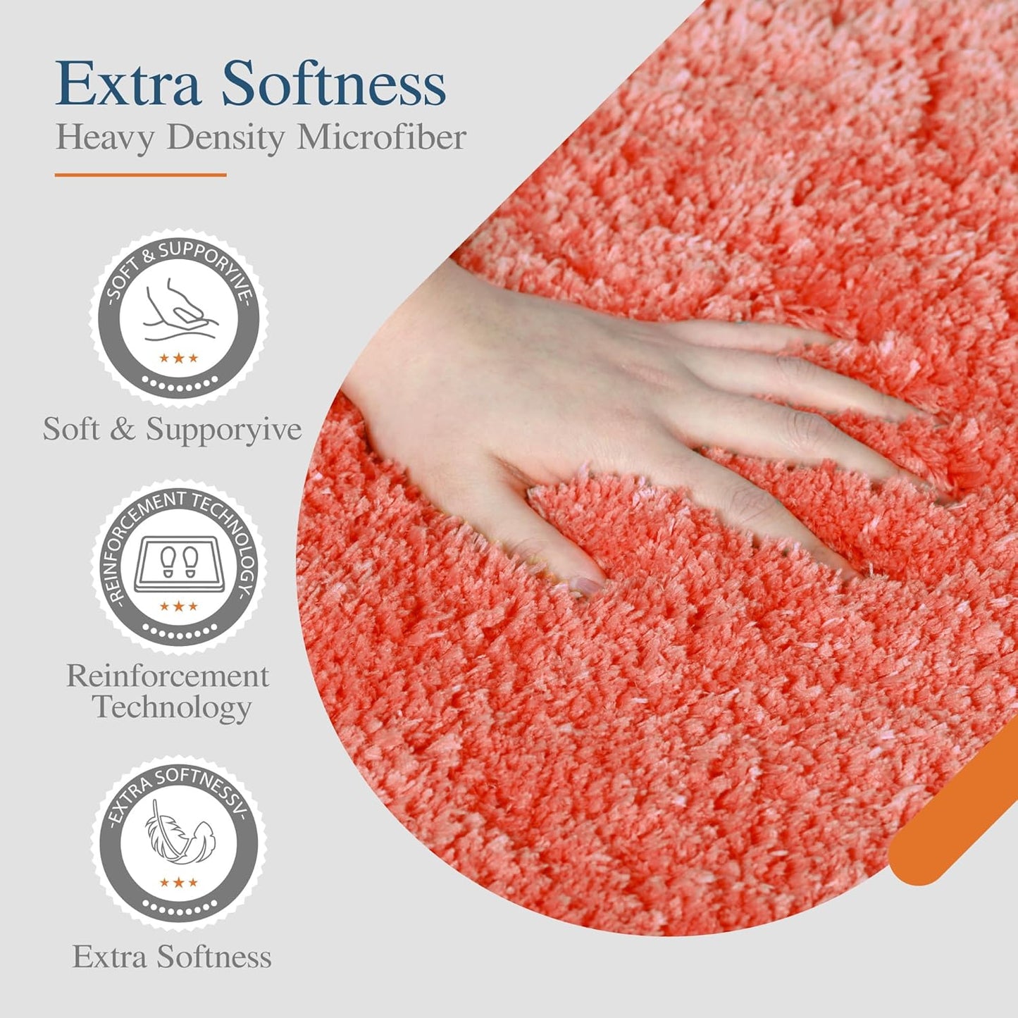 Walensee Large Bathroom Rug (24 x 72, Living Coral) Extra Soft and Absorbent Shaggy Mat Machine Washable Microfiber Bath Mat, Non Slip Bath Mat, Luxury Bathroom Floor Mats