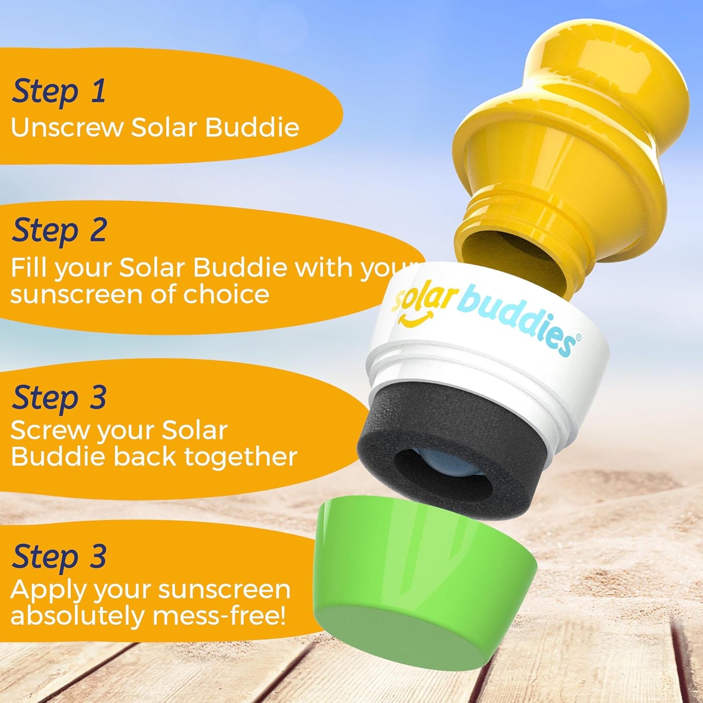 Solar Buddies Sunscreen Applicator - Green Pack of 2 - BPA-Free Refillable Roll on Sponge Sunscreen, Suncream & Lotion Applicator For Kids, Adults & Families - Holds 3.4fl oz, Perfect Size for Travel
