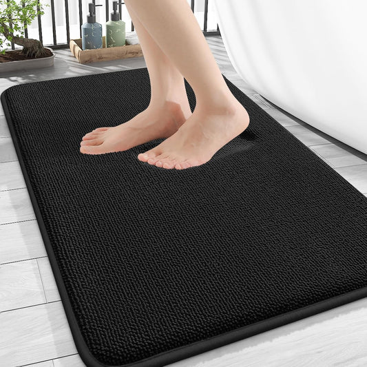 OLANLY Thick Memory Foam Bath Mat Rug 30x20, Extra Soft Absorbent Bathroom Rug, Quick Dry Bath Mats, Non-Slip, Machine Washable Carpet for Bathroom, Tub and Shower, Home Decor Accessories, Black