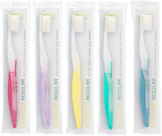 NIMBUS Extra Soft Toothbrushes (Regular Size Head), Periodontist Design Tapered Bristles for Sensitive Teeth & Receding Gums (5 Pack, Colors May Vary)