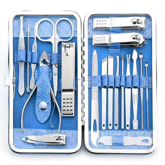 Manicure Set - 19 in 1 Professional Nail Clippers Pedicure Kit, Manicure Tool Kit, Stainless Steel Facial Grooming Set Kit, Gift Idea for Women, Men, Girls, Teens, Blue