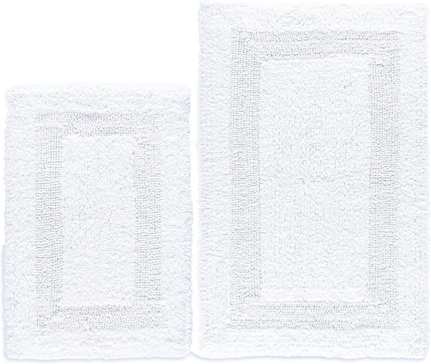 THE BEER VALLEY Bath Rugs Set 2 Piece White Cotton Tufted Reversible Washable Bath Mats for Bathroom Floor| Quick Dry Bathroom Mat for Tub Spa Shower Toilet| Entry Way Door Mats|21x32 & 17x24 Inches