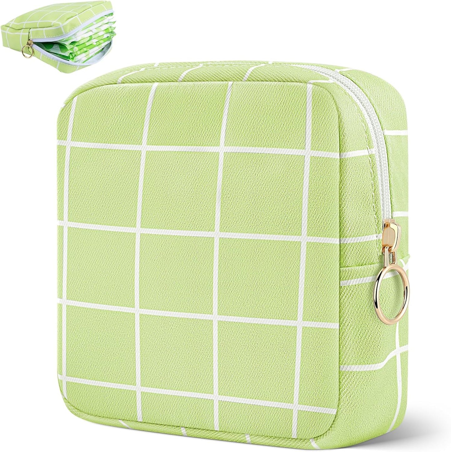 Desing Wish Period Bag Pouch Soft Cloth Sanitary Napkin Storage Bag Portable Menstrual Pad Pouches Tampon Holder for Purse First Period Kit for Girls 9-12 (Grass Green Plaid)