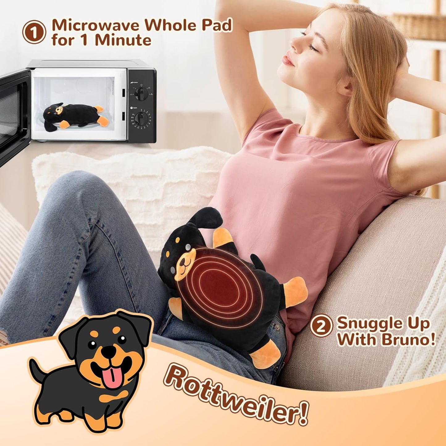 Microwave Heating Pad for Pain Relief, 16" x 11" Microwavable Heating Pads for Cramps, Back Pain, Neck Shoulder, Muscles, Knee, Joints, Natural Heat Pack Moist Heat, Rottweiler