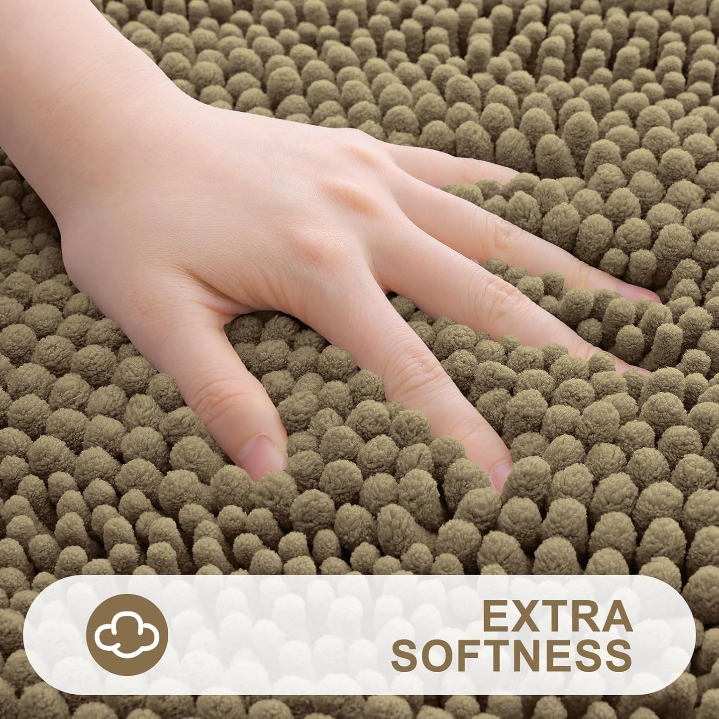 Grandaily Chenille Striped Bathroom Rugs 24x16, Extra Thick and Absorbent Bath Mats, Non-Slip Soft Plush Shaggy Shower Carpet, Machine Wash Dry, Bath Rug for Bathroom, (Small, Tan)