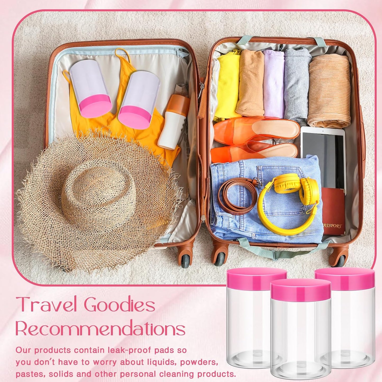 SATINIOR 12 Pack 4 oz Plastic Container Jars with Lids Round Clear Travel Cosmetic Container Slime Jars for Toiletries, Lotion, Cream, Ointments, Makeup, Rhinestone, Samples, Kitchen Storage(Pink)