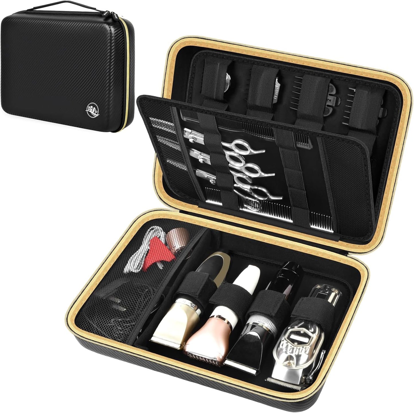 Boobowl Hard Travel Case for Hair Clippers, Hair Cutting Barber Supplies Organizer Bag, Trimmer Storage Holder for Ufree/for Wahl/for Andis Men Razor Guard Grooming Kits -Dark Black