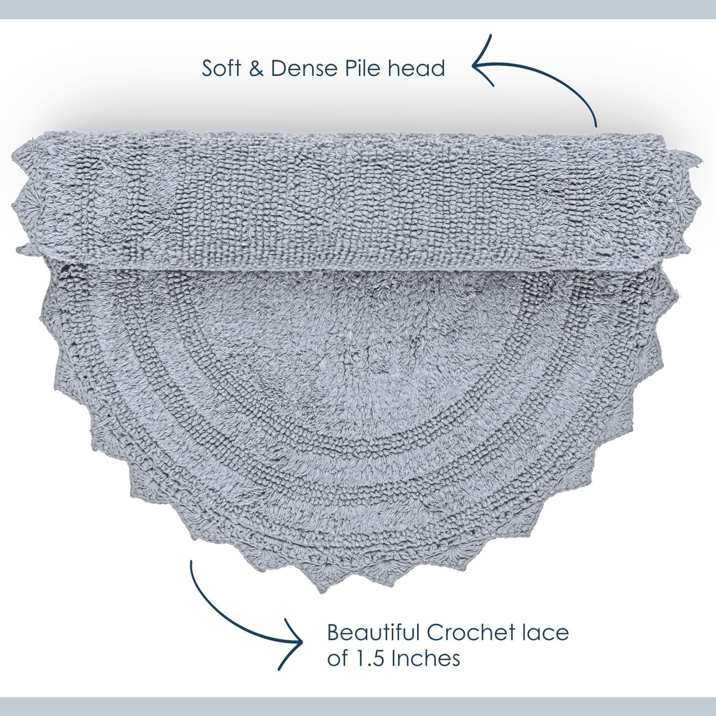 RAJRANG Bathroom Rug for Kitchen and Spa with Crochet Pattern Cotton Absorbent Soft Reversible Woven Bath Mat Light Grey Oval 34 x 21 Inches