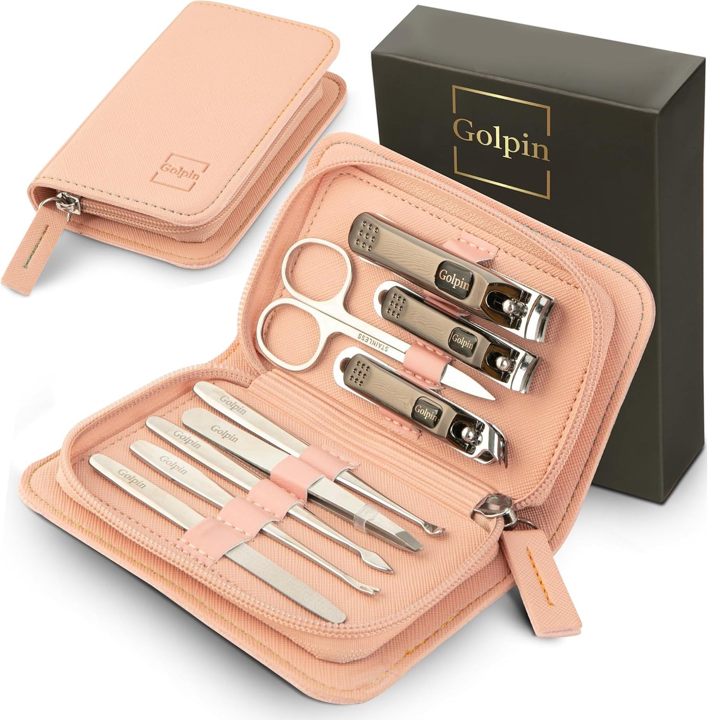 9 Pcs Manicure Kit for Men & Women – Stainless Steel Tools with Pink Travel Nail Kit Case, Nail Clippers, Cuticle Pusher, File, Gift Ready Women & Mens Manicure Set