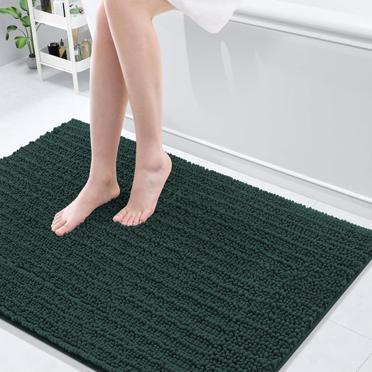 Arotive Luxury Chenille Bathroom Rug Mat, Extra Soft Thick Absorbent Shaggy Bath Rugs, Non-Slip Machine Wash Dry, Plush Bath Mats for Bathroom, Shower and Tub, 47x32, Dark Green