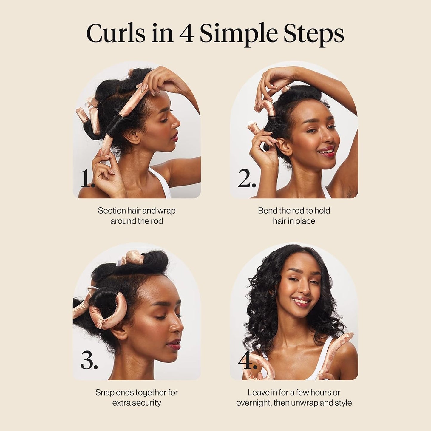 Disney & Kitsch Satin Heatless Curling Rod - Hair Curler Set, Heatless Curls Overnight, Hair Rollers for Soft Curls & Frizz-Free Styling, No Heat Curlers To Sleep in - 6pcs, Disney Princess