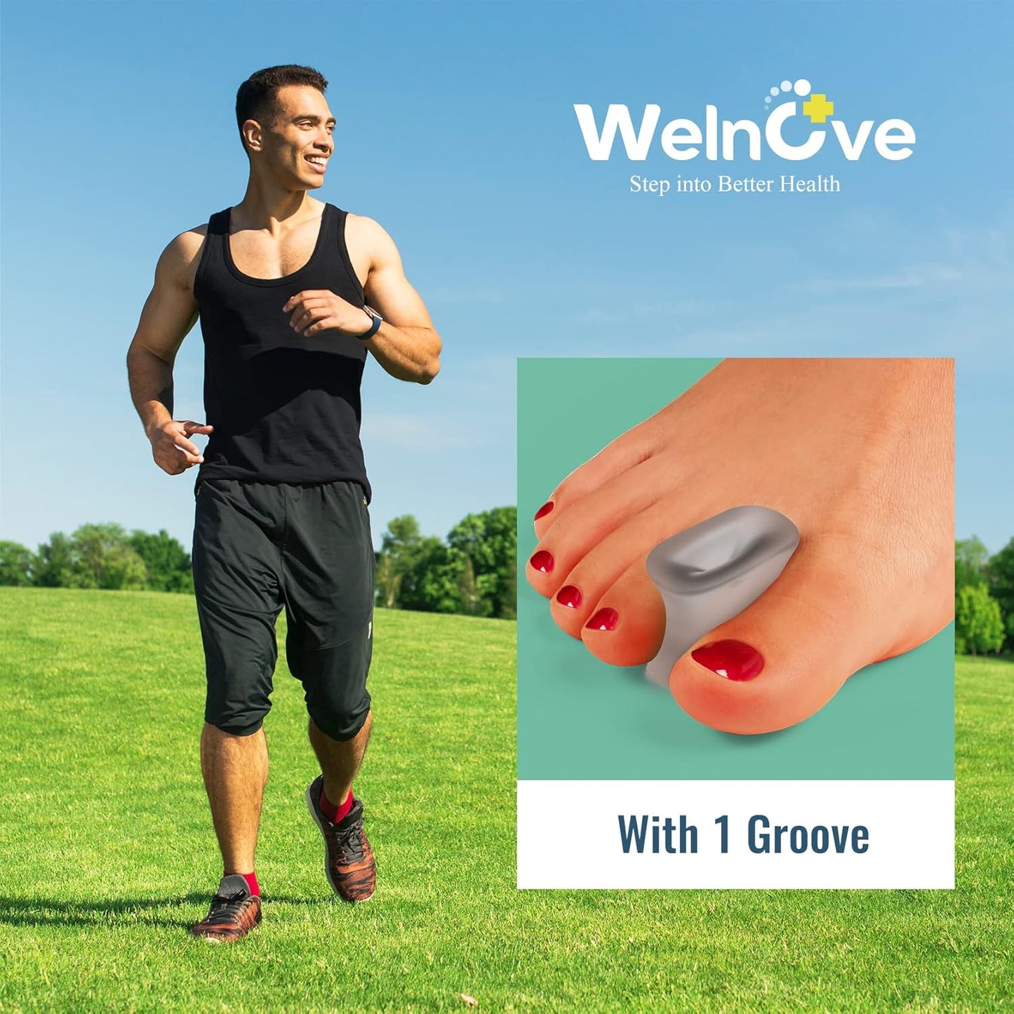 Welnove 12-Pack Gel Toe Separators – Bunion Pads – Toe Spacers for Straightening Overlapping Toes for Men and Women - Transparent Black