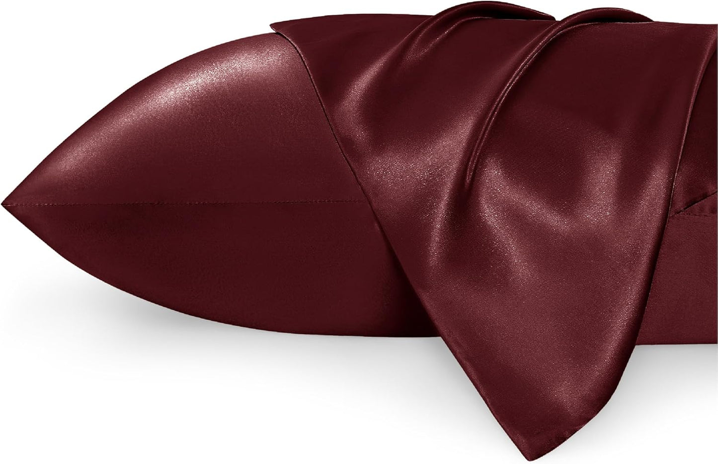 Bedsure King Size Satin Pillowcase Set of 2 - Christmas Pillow Cases for Hair and Skin with Envelope Closure, Similar to Silk Pillow Cases, Gifts for Women Men, Burgundy, 20x36 Inches, 2pcs