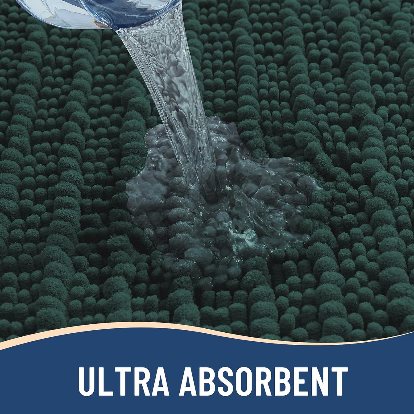 Arotive Luxury Chenille Bathroom Rug Mat, Extra Soft Thick Absorbent Shaggy Bath Rugs, Non-Slip Machine Wash Dry, Plush Bath Mats for Bathroom, Shower and Tub, 44x32, Dark Green